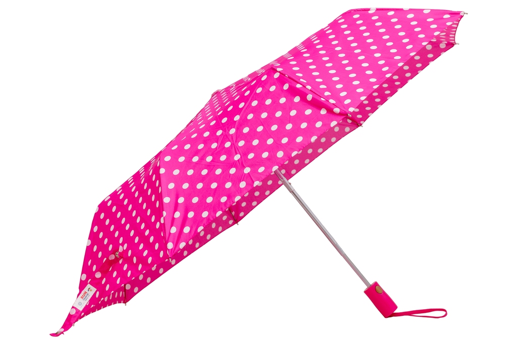 Pink White Polka dot Pattern Print Foldable Umbrella
